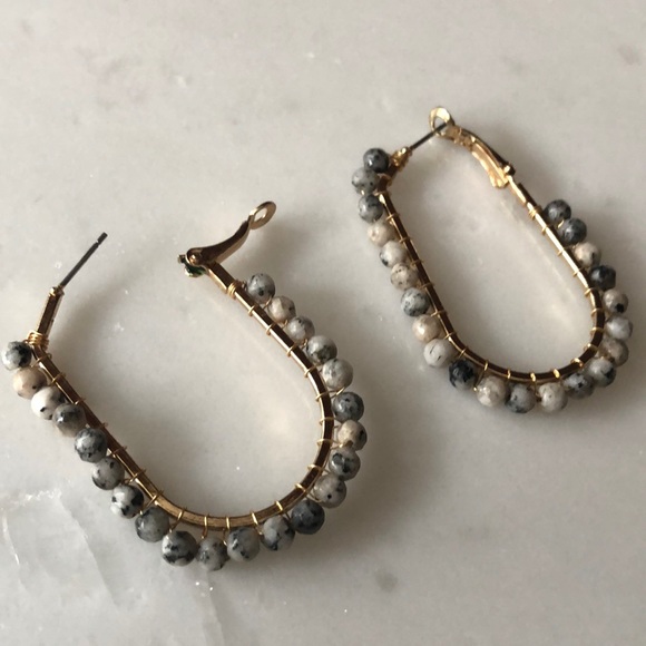 Natural Stone Oval Hoop Earrings - Picture 5 of 6